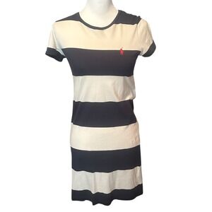 Polo Ralph Lauren Dress Women's Small Navy Ivory Striped Red Pony T-Shirt Dress